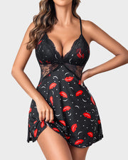 Dantel Detaylı Yırtmaçlı Uyku Elbisesi Babydoll Luné Intimates  İç Çamaşırı