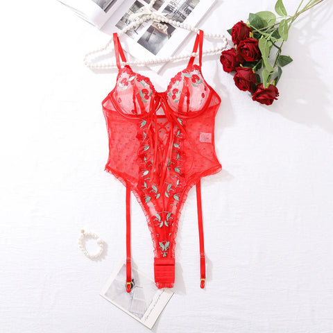 Luné Intimates Lace-Up Embroidered Bodysuit