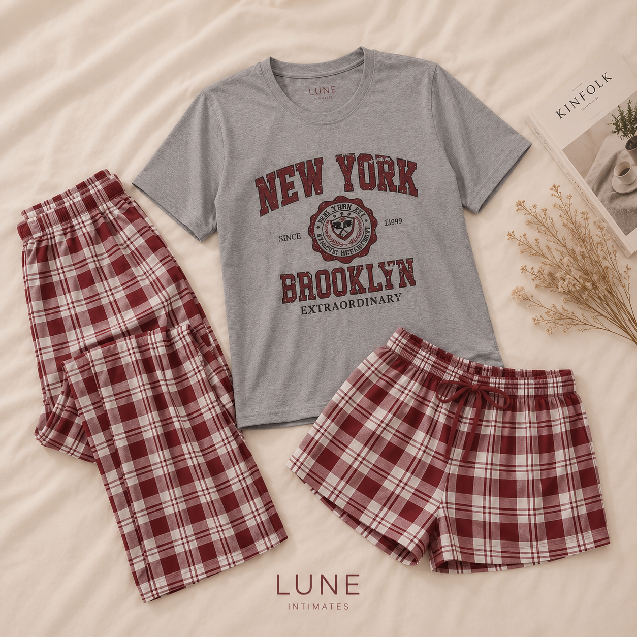 Lune Cozy Check Sleep Set