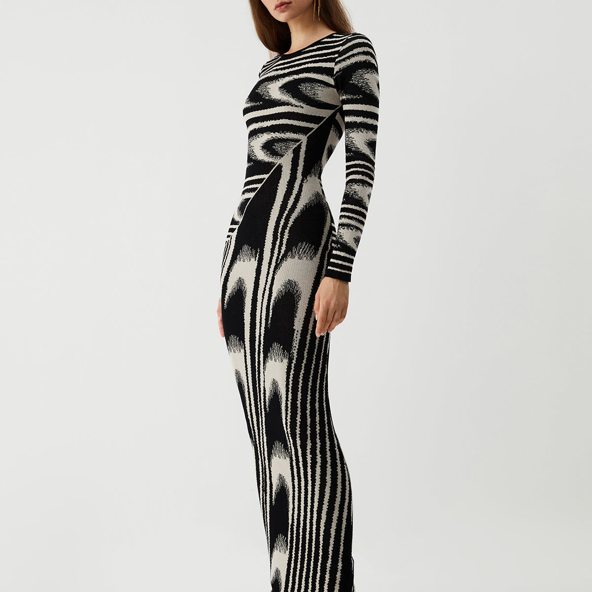 Zebra Desenli Uzun Kollu Kazak Elbise
