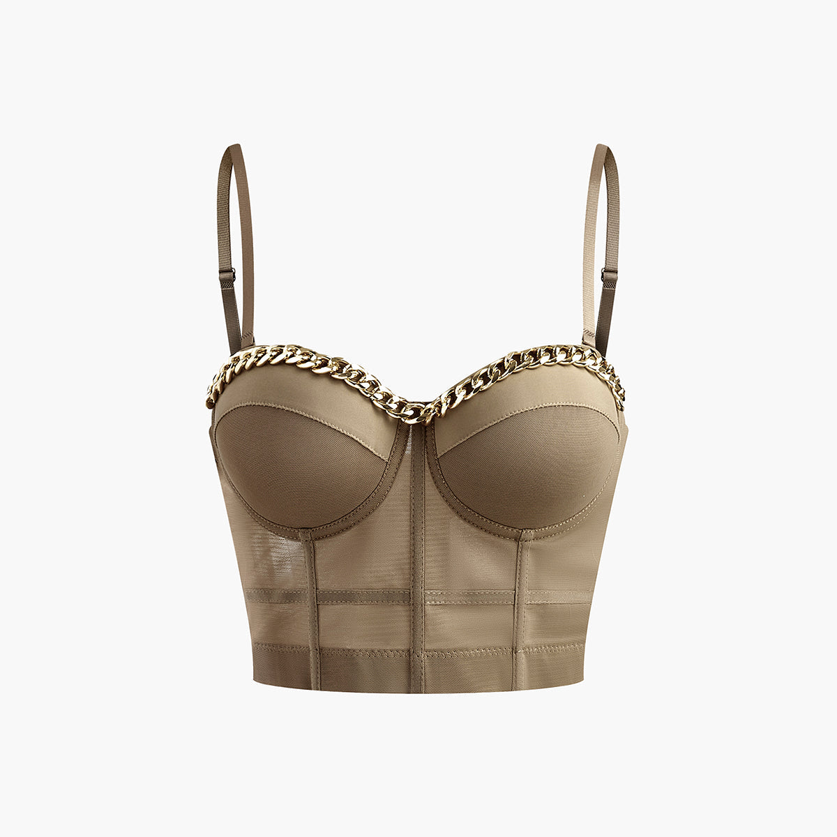 Semi-Sheer Mesh Corset With Metal Chain
