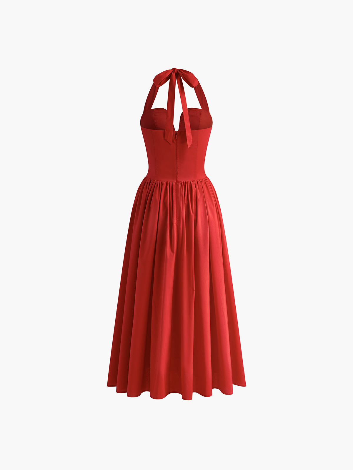 Halter Kalp Pileli Midi Elbise
