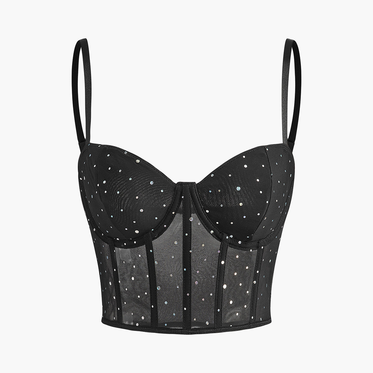 Semi-Sheer Mesh Polka Dot Corset Top