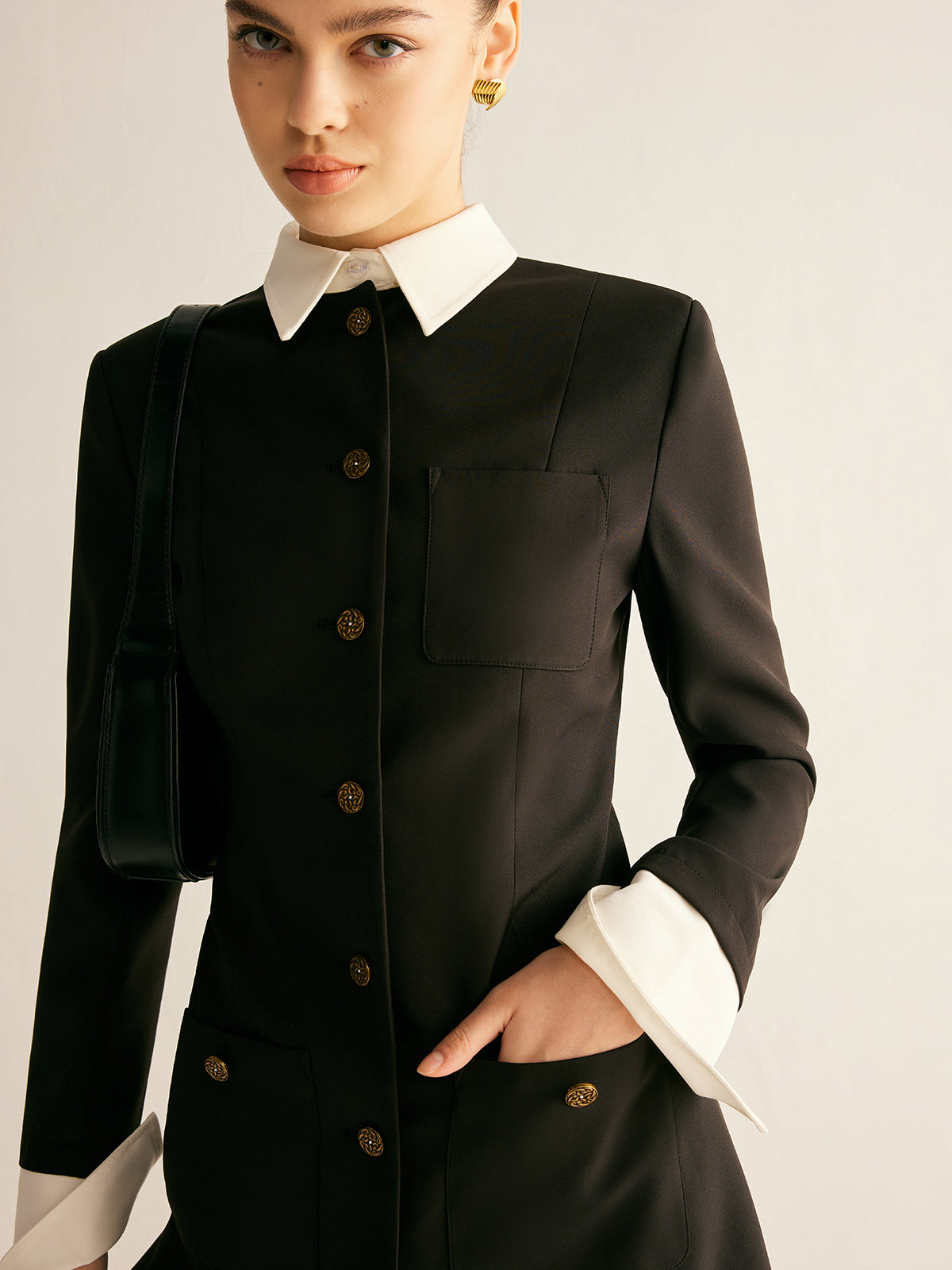 Ayarlanabilir Yaka Detaylı Slim Fit Blazer Elbise