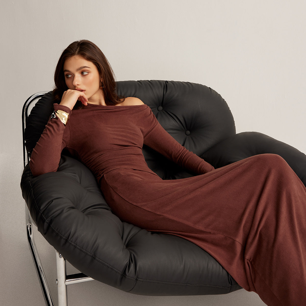 Asimetrik Yaka Slim Jersey Etek Takım