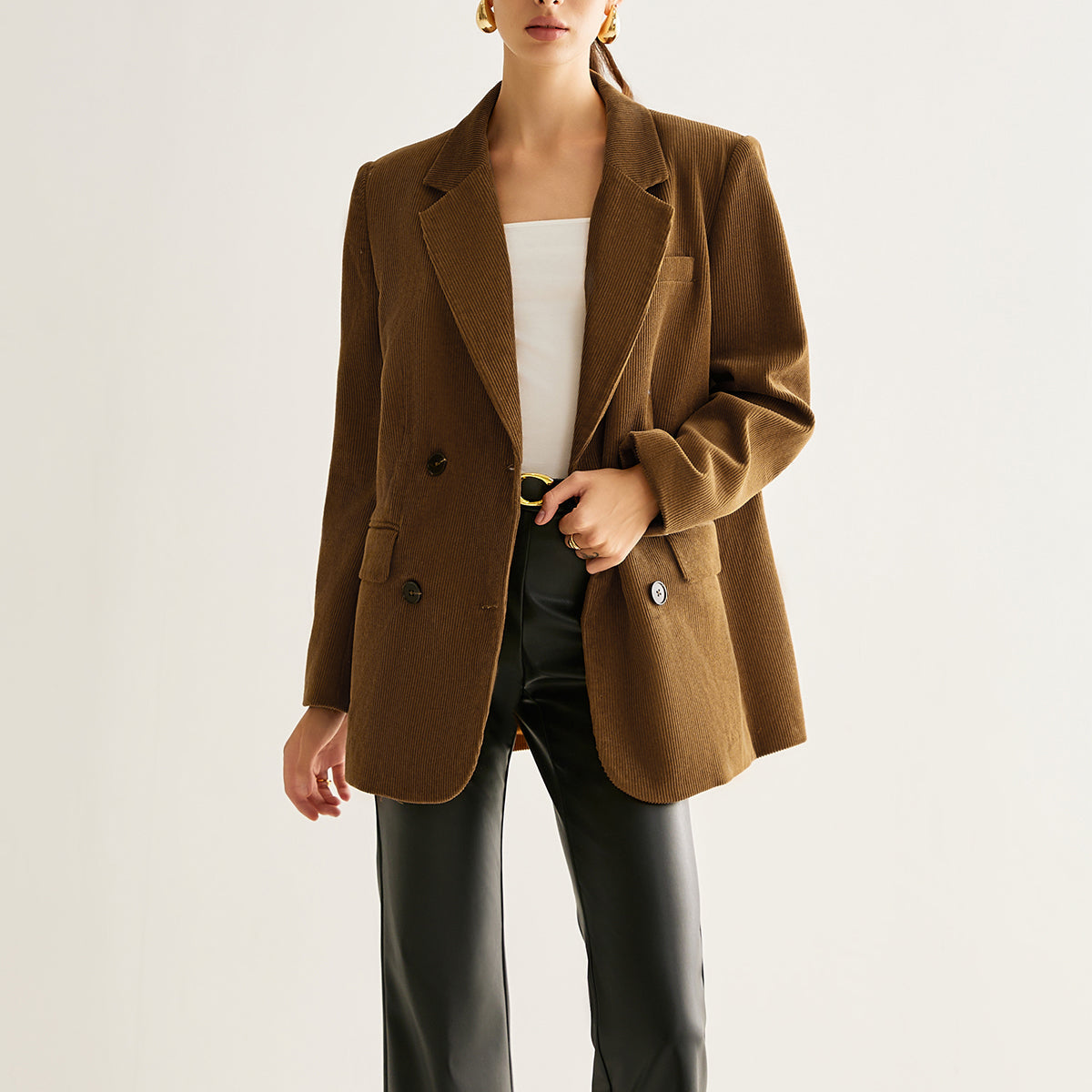 Pamuklu Kadife Düğmeli Blazer