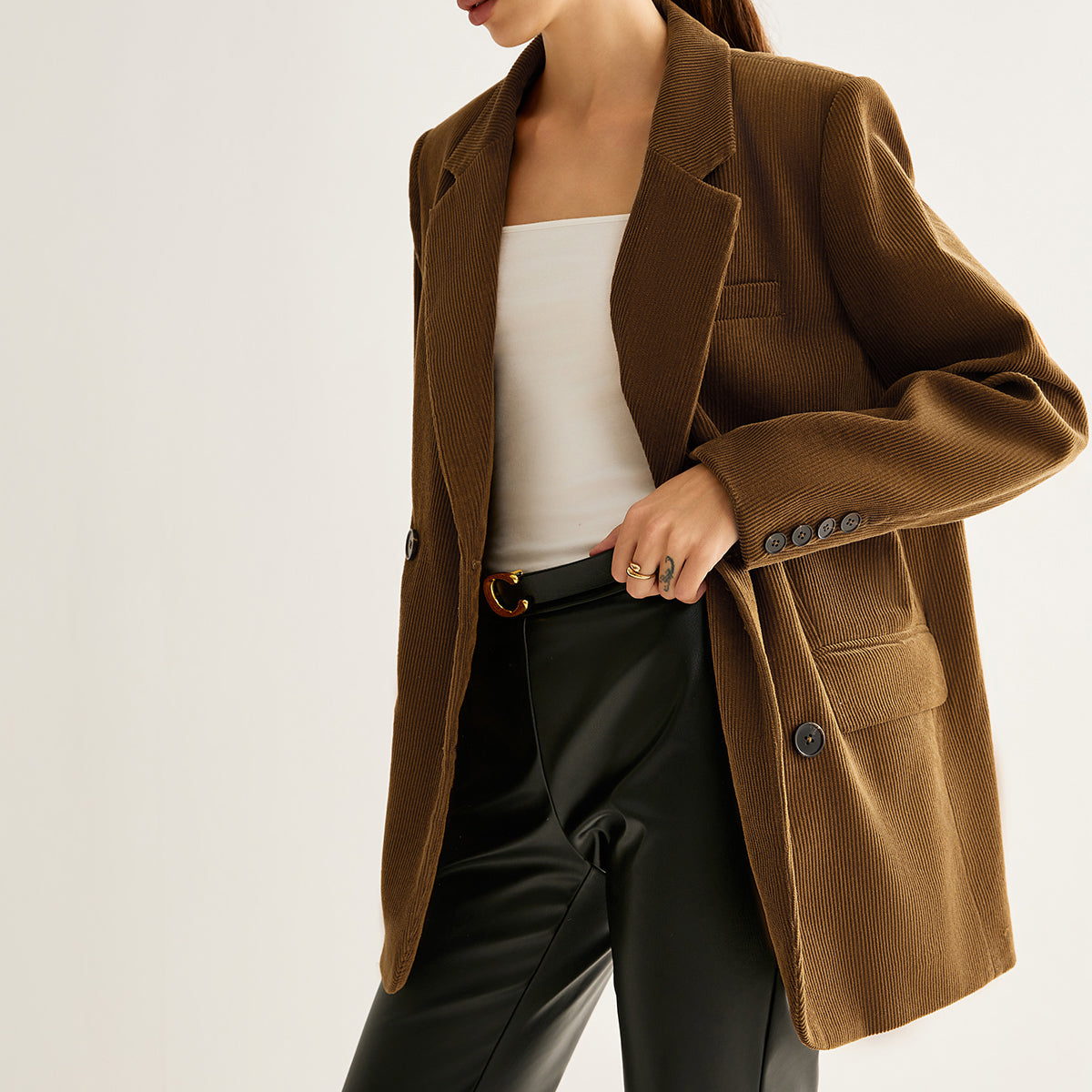 Pamuklu Kadife Düğmeli Blazer
