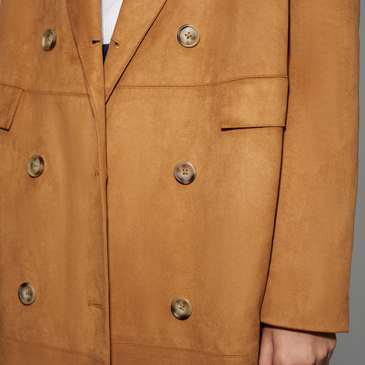 Süet Düğmeli Uzun Blazer