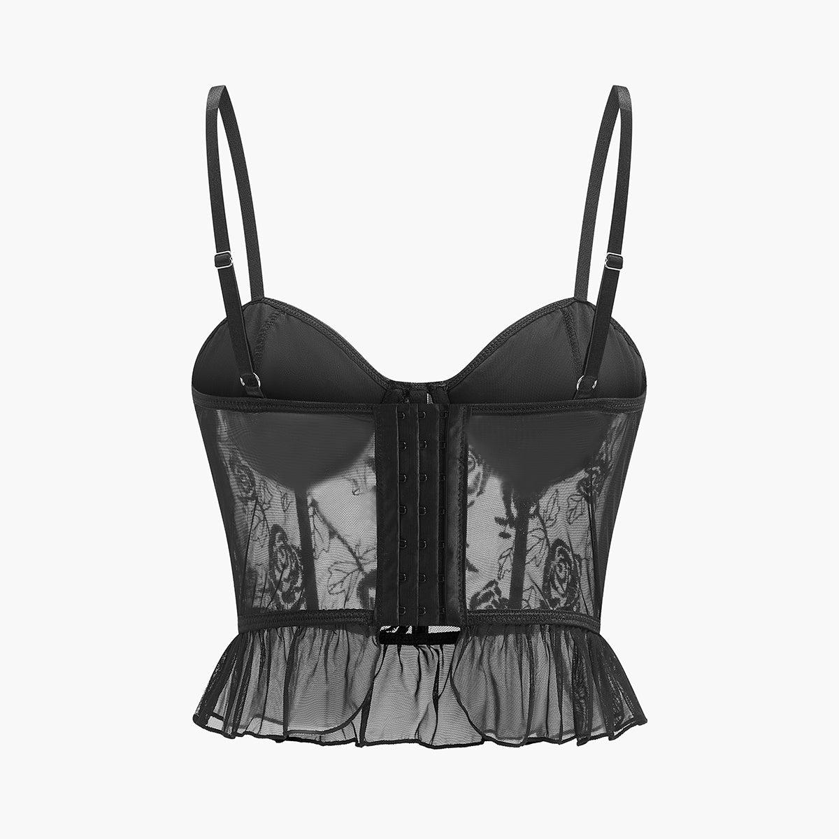 Sheer Embroidered Floral Ruffle Lace Corset