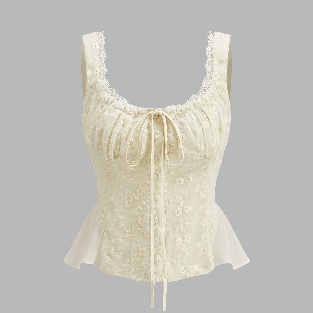 Dantel Süslemeli Dantelli Çiçekli Peplum Üst