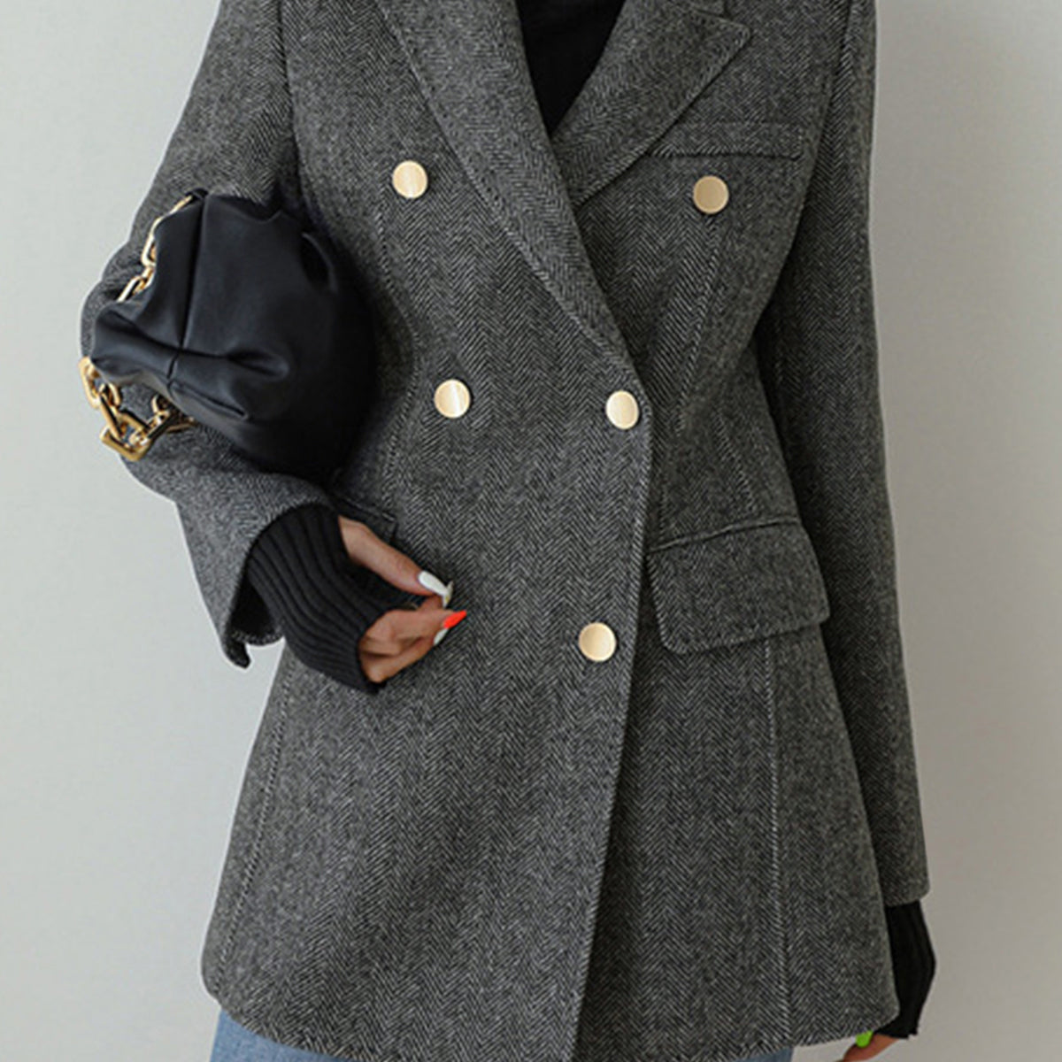 Yün Karışımlı Şevron Desenli Tweed Fit Blazer Ceket