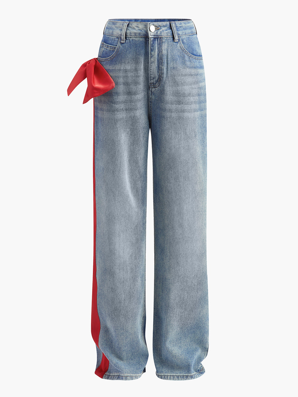 Orta Bel Fiyonk Dekora Denim Kot