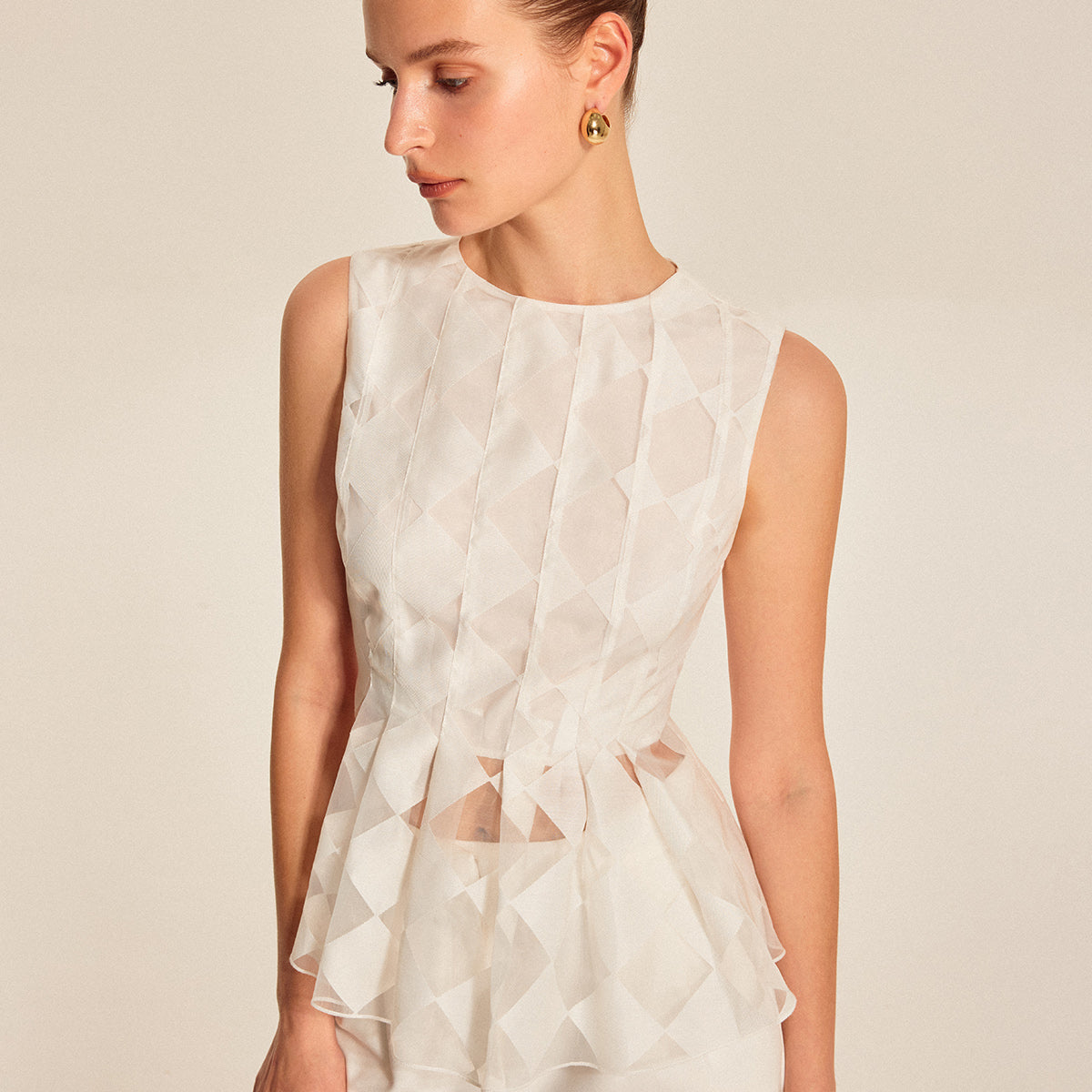 Yarı Şeffaf Geometrik Peplum Üst