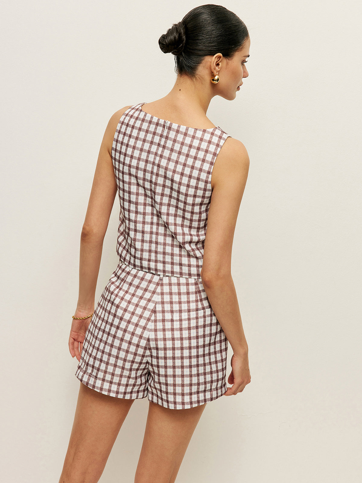 Dama Tahtası Kolsuz Şortlu Crop Üst Takım