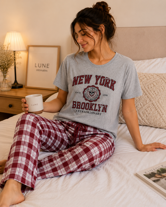 Lune Cozy Check Sleep Set