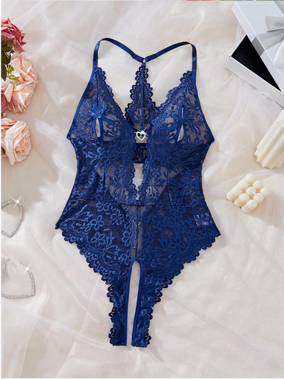 Luné Intimates, Çiçek Dantelli, Dalgalı Kesim, Transparan & Çift Tarafı Açık Seksi İç Giyim